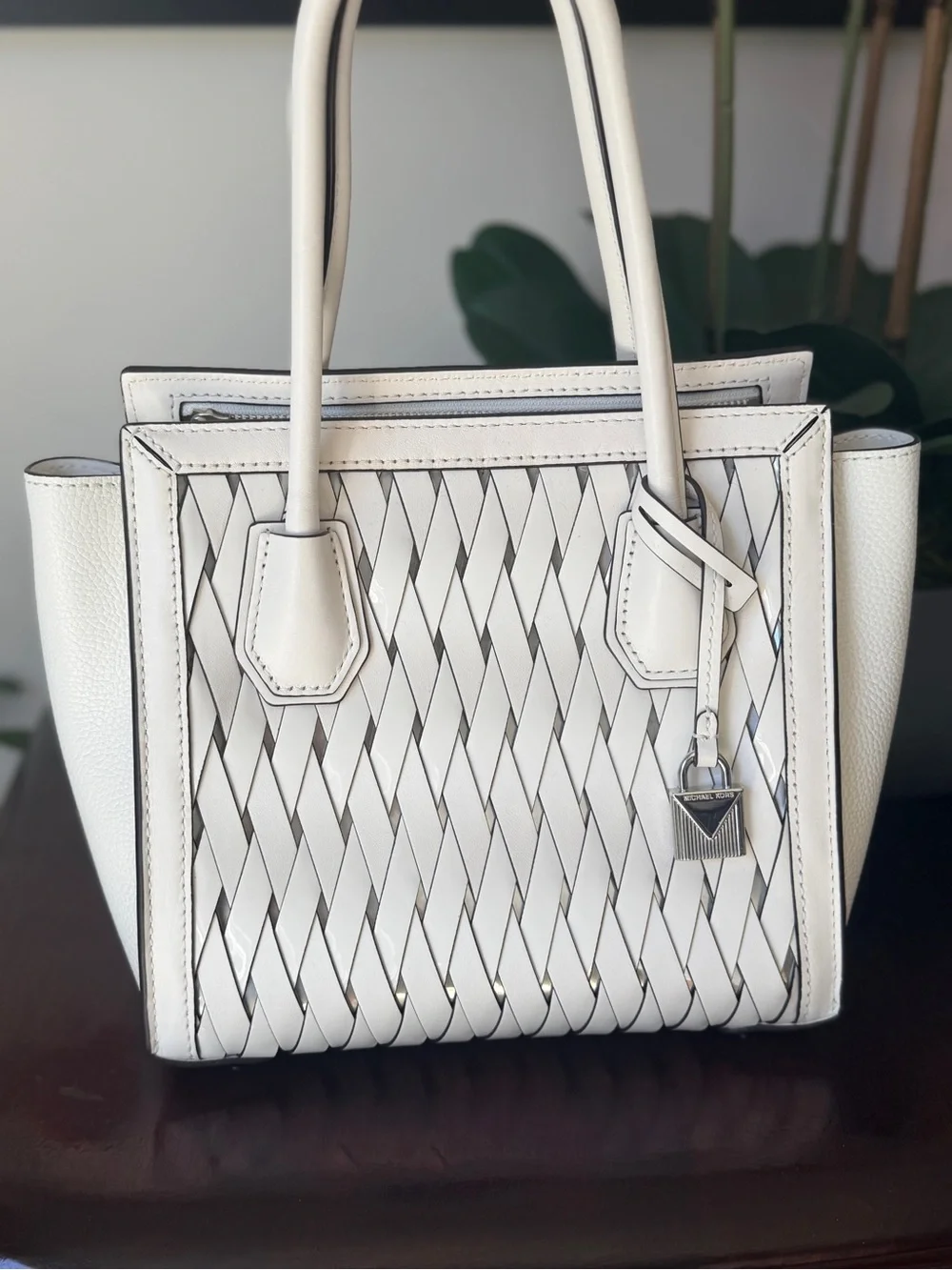Michael Kors White Woven Leather Tote
